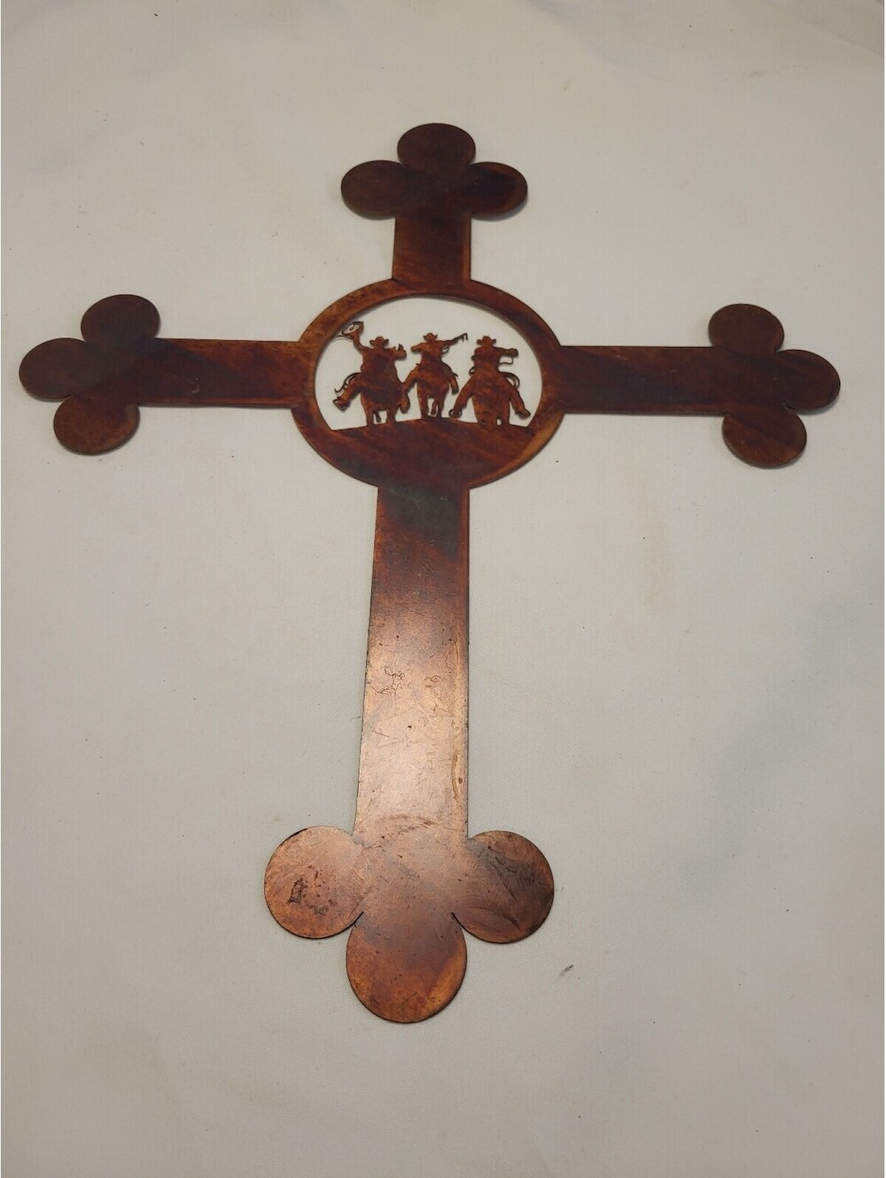 Handmade Copper Wall Cross with Cowboy Silhouette 17.5x14.5"